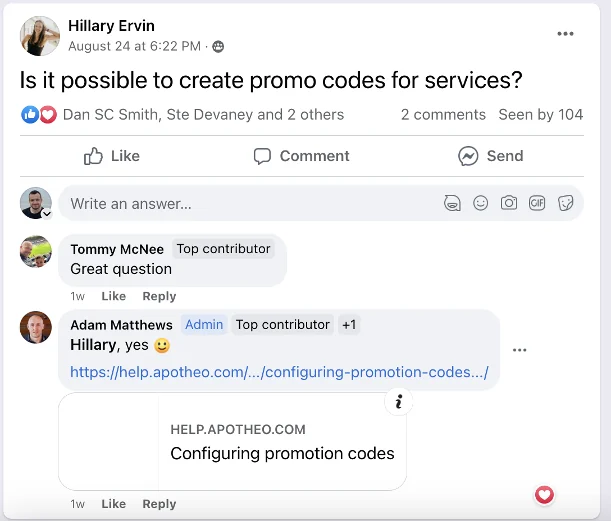 A support conversation showing the team pointing a coach to an existing feature